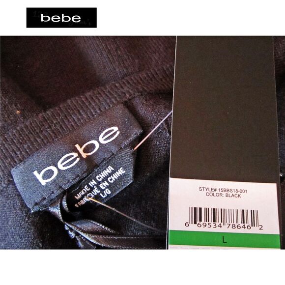 bebe NEW Glam Crystals Embellished V-Neck Rib Trim Pullover Sweater XS - Picture 5 of 12